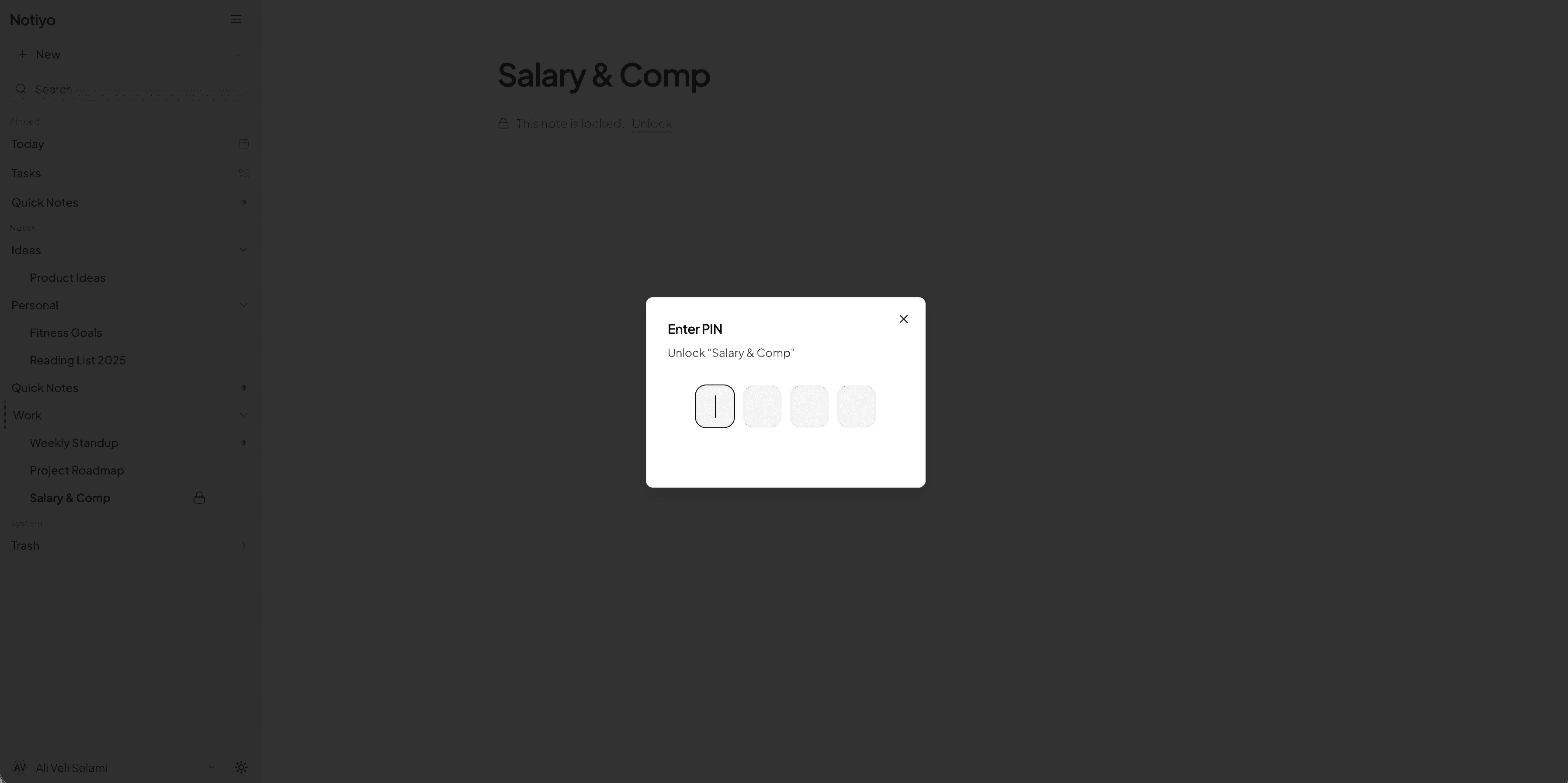Notiyo screenshot — PIN Entry